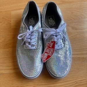 Vans Authentic Micro Sequins Silver / True White - Men's 12 / Women's 13.5 - NWT